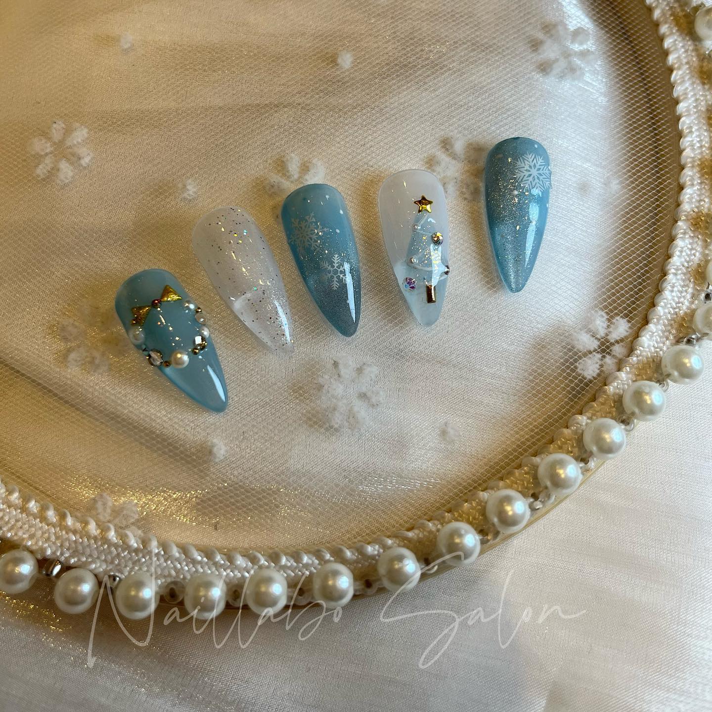 Ice Blue Luxury Stiletto Nail